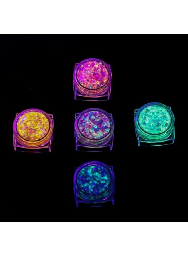 12 Colors Glow in The Dark Body Face Glitter Gel, Self-Adhesive UV Iridescent Chunky Glitter for Hair, Eyeshadow, Carnival, Halloween & Party Makeup - Image 5