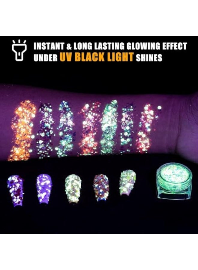 12 Colors Glow in The Dark Body Face Glitter Gel, Self-Adhesive UV Iridescent Chunky Glitter for Hair, Eyeshadow, Carnival, Halloween & Party Makeup - Image 4