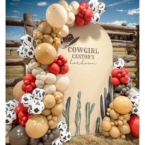 Vztipki 153 Pcs Red Brown Cow Balloon Arch Garland Kit RedBrownCoffee Sand White and Cow Print Balloons for Cowgirl Cowboy Baby Shower Birthday Western Farm Animals Theme Party Decorations - Image 1