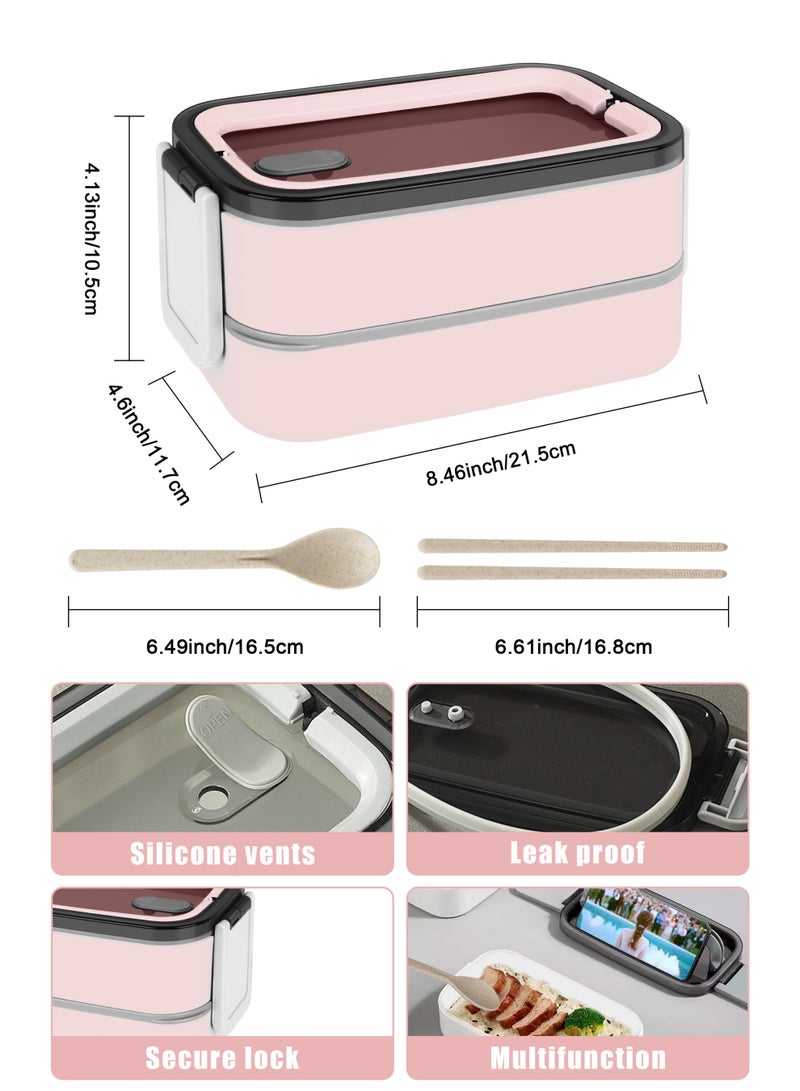 Xkimos Double Layer Leakproof Bento Box - Large Lunch Box with Dividers and Cutlery Set - Adult Kids Lunch Box Container Food Box, Pink  - Image 4