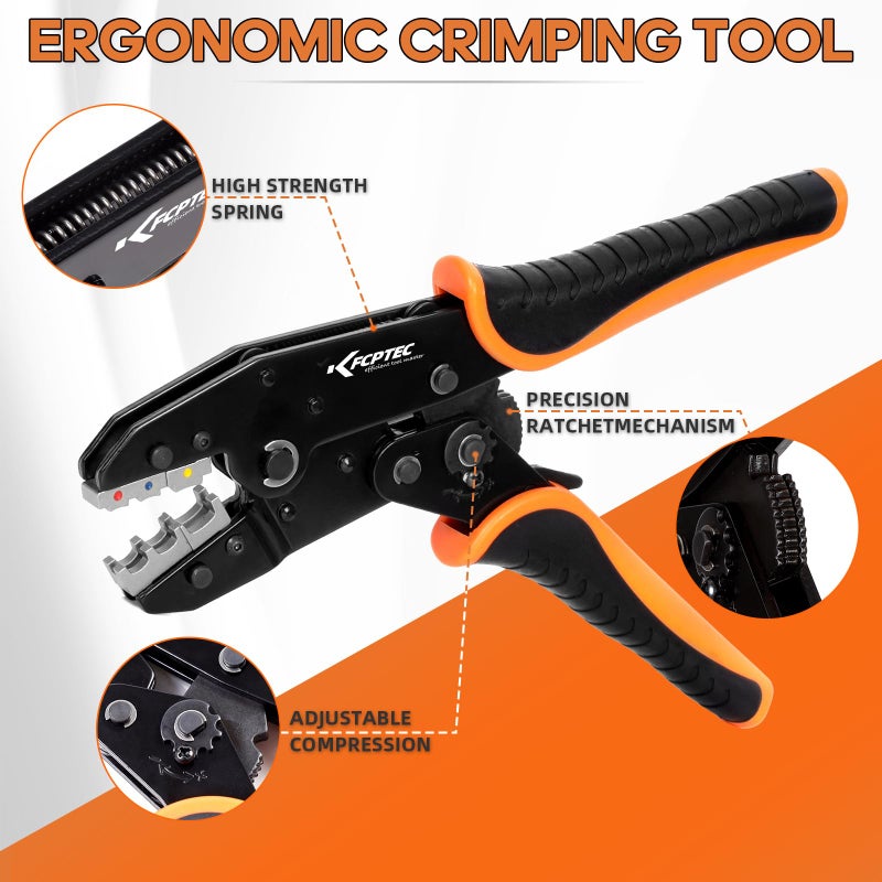 KF CPTEC Crimping Tool Set 9 PCS - Ratcheting Wire Crimper - Quick Exchange Jaw for Heat Shrink, Open Barrel, Insulated Electrical Connectors,Insulated and Non-Insulated Ferrules, solar connector - Image 4