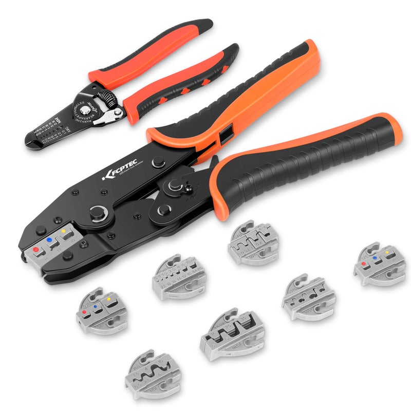 KF CPTEC Crimping Tool Set 9 PCS - Ratcheting Wire Crimper - Quick Exchange Jaw for Heat Shrink, Open Barrel, Insulated Electrical Connectors,Insulated and Non-Insulated Ferrules, solar connector - Image 1