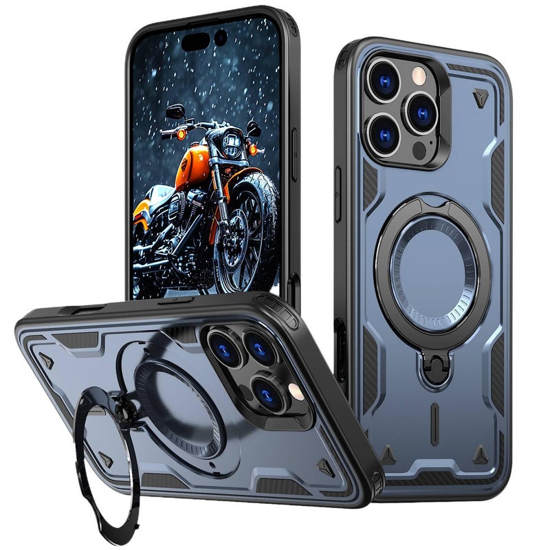 MagSafe iPhone 15 Pro TPU Case Protective for iPhone 15 15 Plus 15 Pro 15 Pro Max and 360 Rotating Kickstand and Kickstand in Blue - Image 1