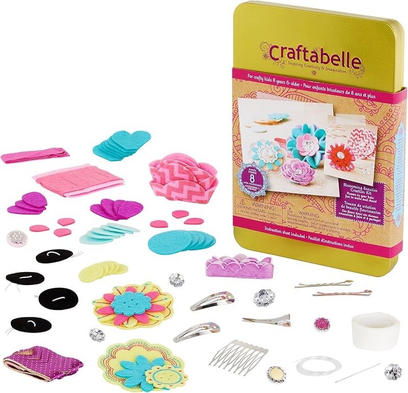 Flower Hair Accessories Kit â€“ 150pc Set with Felt Shapes & Buttons â€“ Blossoming Beauties Creation Kit â€“ Arts & Crafts Kits for Kids Aged 8 years +