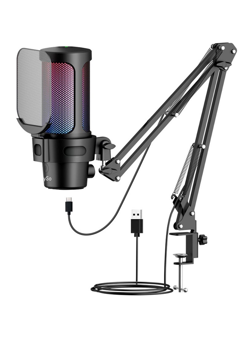 EzzySo - Wired Microphone Gaming Condenser Microphone Professional Desktop Recording Mic With Adjustable Arm Stand For Studio Recording Dubbing Network Online Class - Image 1