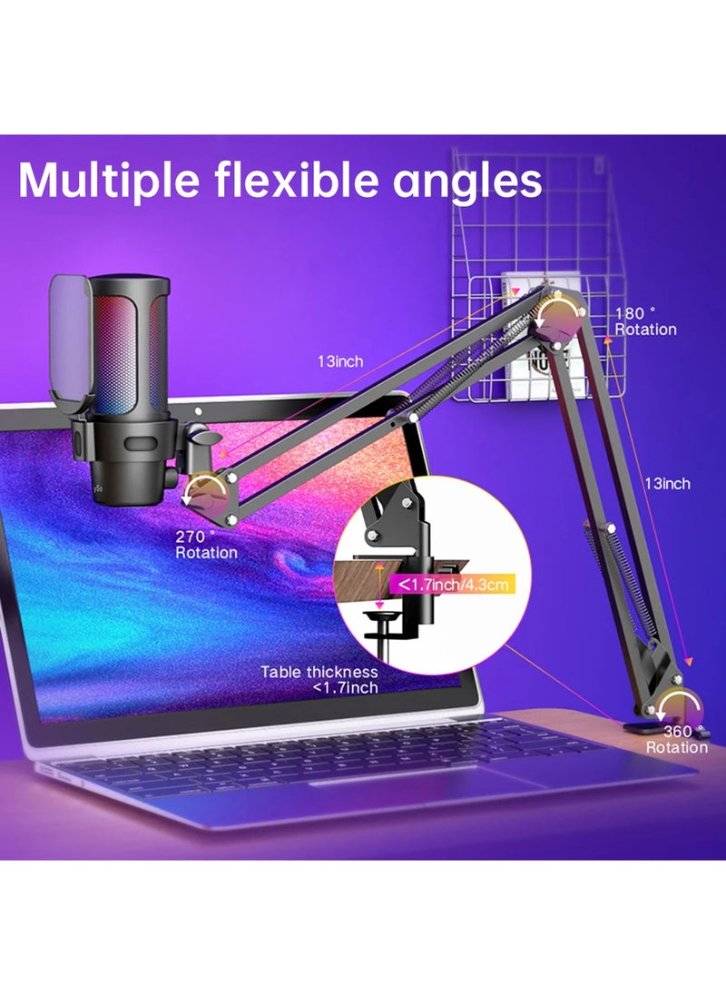 EzzySo - Wired Microphone Gaming Condenser Microphone Professional Desktop Recording Mic With Adjustable Arm Stand For Studio Recording Dubbing Network Online Class - Image 1
