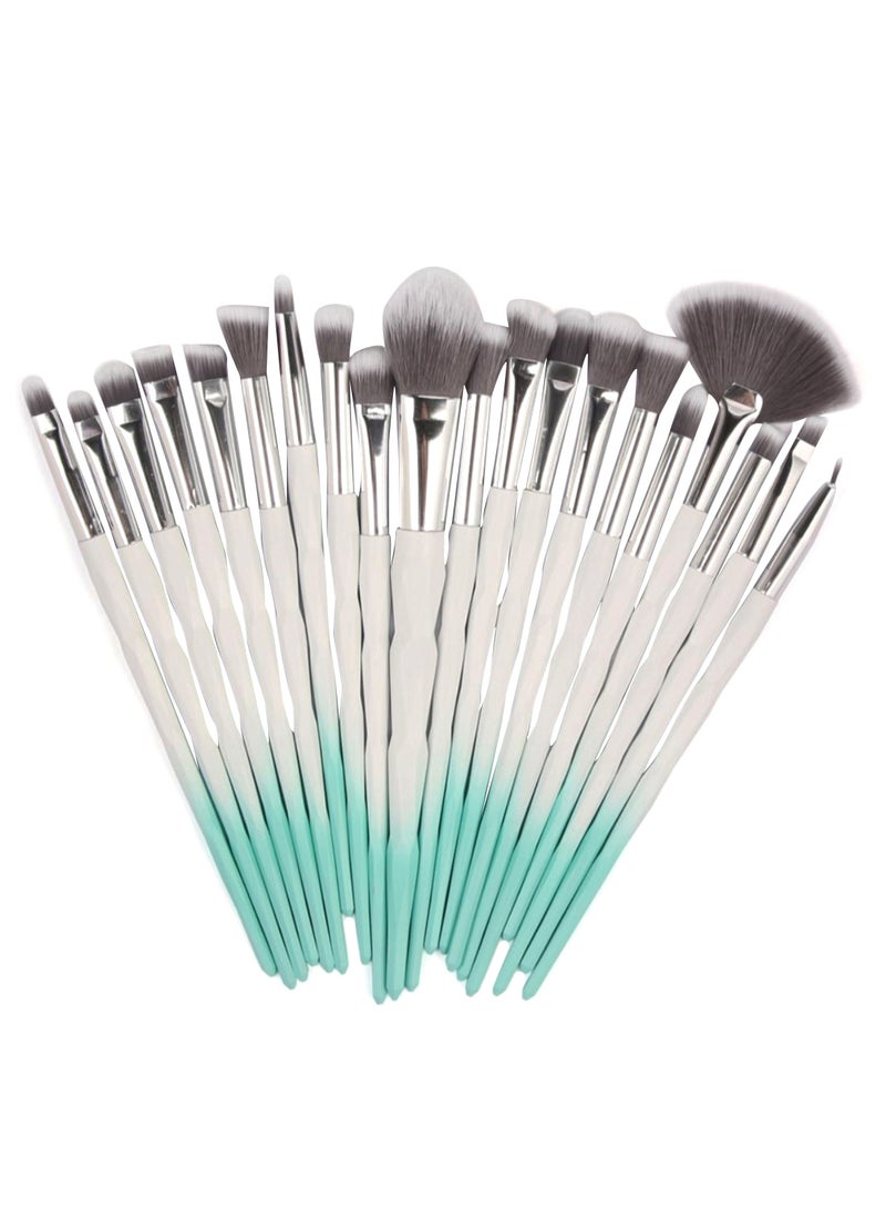 طقم فرش مكياج بتصميم أنيق مكون من 20 قطعة فضي/أبيض/أخضر