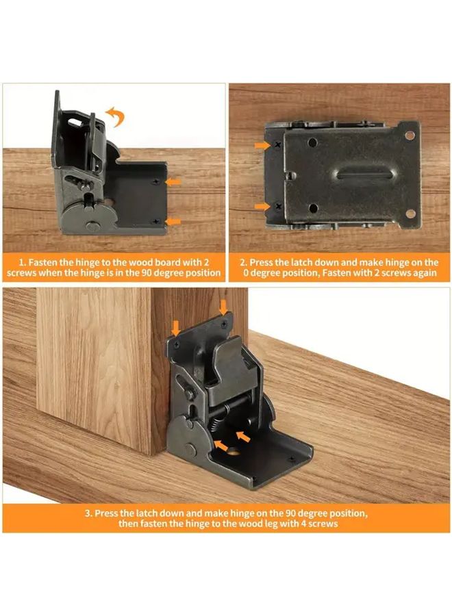 4 Pcs Folding Table Leg Brackets Black Foldable Self Locking Hinges With Screws Extension Support For Workbench Wall Shelf Each Pair 650 Lbs Capacity - Image 4