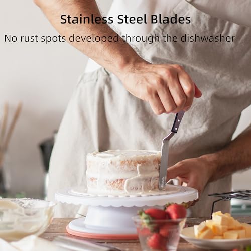 LEGERM Cake Decorating Angled Icing Spatula Set of 6 8 & 10 Inch Wooden Handle Stainless Steel Offset Frosting Spatulas - Image 4
