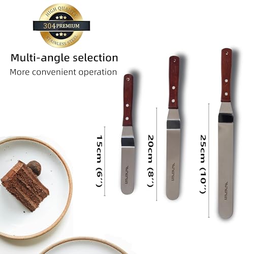 LEGERM Cake Decorating Angled Icing Spatula Set of 6 8 & 10 Inch Wooden Handle Stainless Steel Offset Frosting Spatulas - Image 2