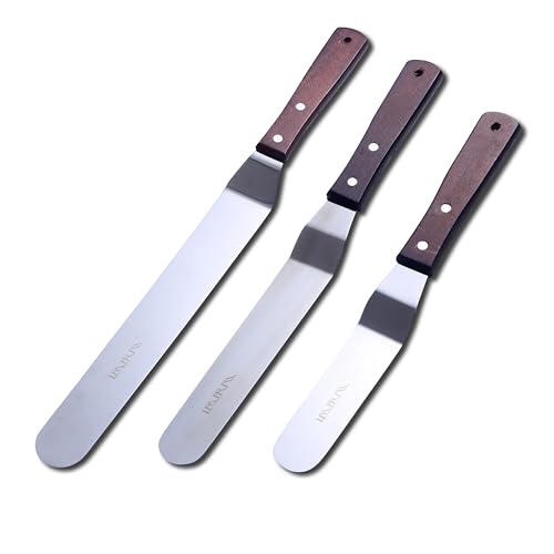 LEGERM Cake Decorating Angled Icing Spatula Set of 6 8 & 10 Inch Wooden Handle Stainless Steel Offset Frosting Spatulas - Image 1