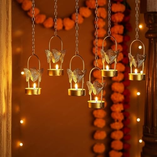 CraftVatika Butterfly Metal Tealight Candle Holder Hanging for Home Decoration Tea Light Candle Holders Stand for Wall Door Christmas Decorations Items - Image 1