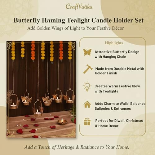 CraftVatika Butterfly Metal Tealight Candle Holder Hanging for Home Decoration Tea Light Candle Holders Stand for Wall Door Christmas Decorations Items - Image 5
