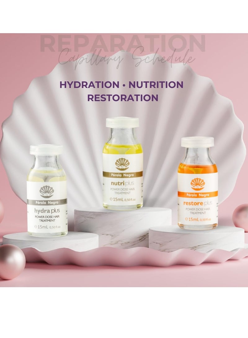 Perola Negra أمبولات بيراولا نيغرا كرونوبلاس، إصلاح، جدول الشعر - جرعة قوية لعلاج الشعر التالف - 15 مل لكل أمبولة (علبة تحتوي على 3 أمبولات) - Image 3