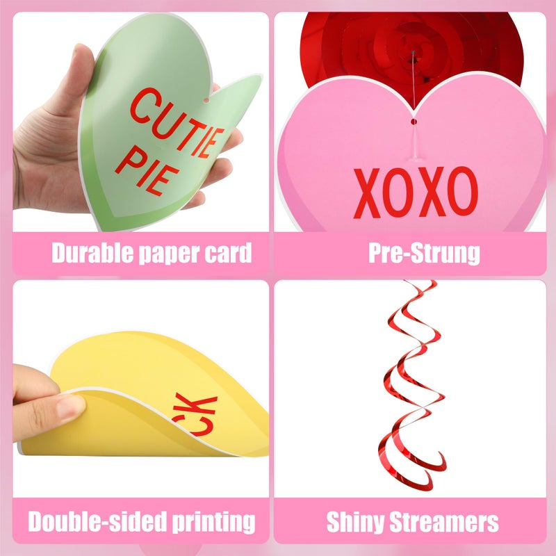 Maniaacer 30 PCS Valentines Day Hanging Swirl Decorations Pre-Strung Candy Heart Hanging Decoration Colorful Conversation Hearts Ceiling Streamers for Valentines Day Party Home Decor - Image 4
