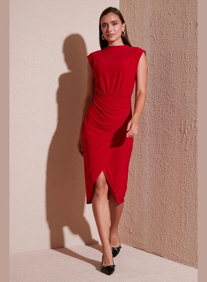 ليلا فستان نسائي بدون أكمام بياقة صفرية وتفاصيل فتحة وجيب