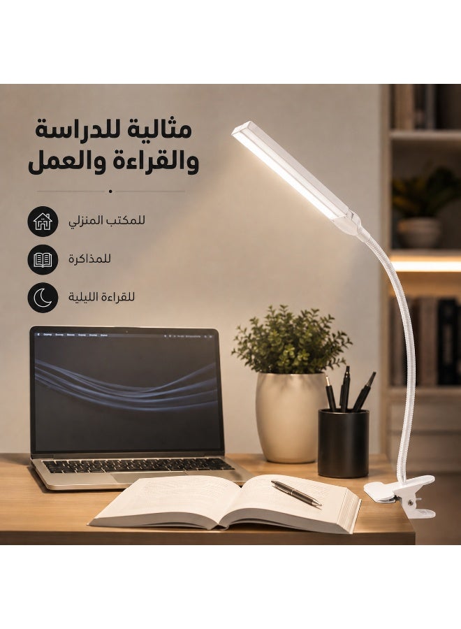 مصباح مكتب LED بمشبك – إضاءة مكتبية USB بذراع مرن قابل للتعديل، موفر للطاقة، مناسب للقراءة والدراسة والعمل والرسم والكمبيوتر - Image 5