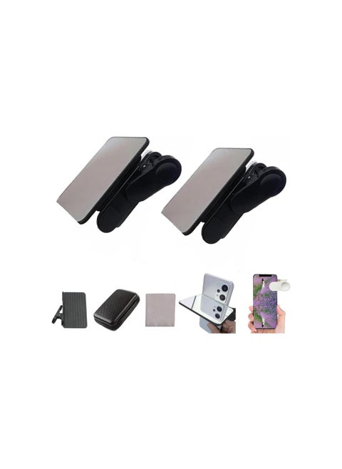 Smartphone Camera Mirror Reflection Clip Kit, Mobile Phone Reflection Camera Clip Selfie Reflector, Adjustable Phone Camera Mirror Reflection Clip Kit, Universal Phone Clip (2 Pcs-Black)