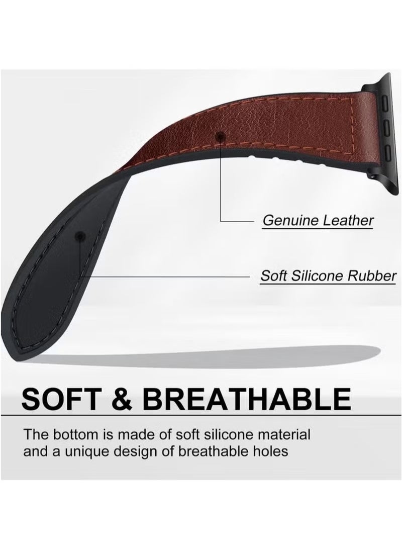 Magnetic Leather Watch Band for Apple Watch Ultra, 49mm 45mm 44mm 42mm, Magnetic Buckle Replacement Genuine Leather Strap for Apple Watch Series - Image 5