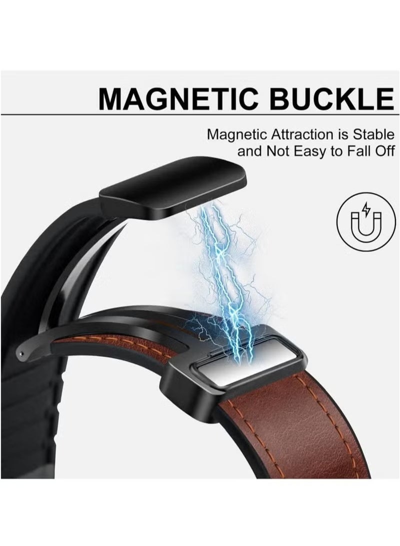 Magnetic Leather Watch Band for Apple Watch Ultra, 49mm 45mm 44mm 42mm, Magnetic Buckle Replacement Genuine Leather Strap for Apple Watch Series - Image 4