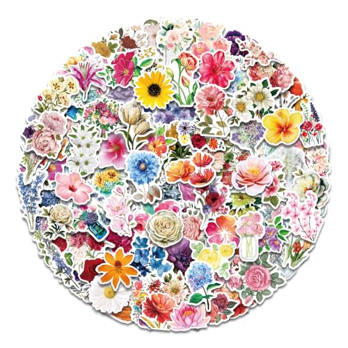 AOWDIAO 150 Pcs Flower Stickers Waterproof Floral Vinyl Stickers Decals for Water Bottles Laptop Scrapbooking Journaling - Image 1