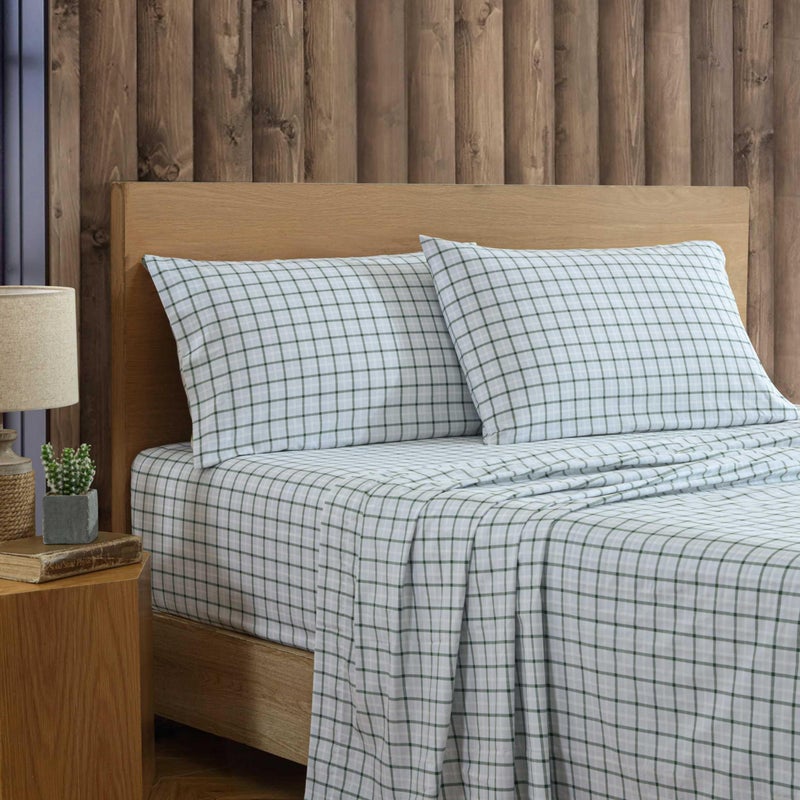 Eddie Bauer - Queen Sheet Set  Premium Cotton Percale Bedding Set  Plaid Home Decor  Oeko-Tex Certified (Classic Tattersall Plaid Green  Queen) - Image 2