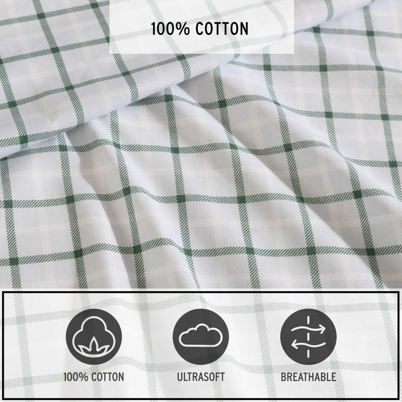 Eddie Bauer - Queen Sheet Set  Premium Cotton Percale Bedding Set  Plaid Home Decor  Oeko-Tex Certified (Classic Tattersall Plaid Green  Queen) - Image 5