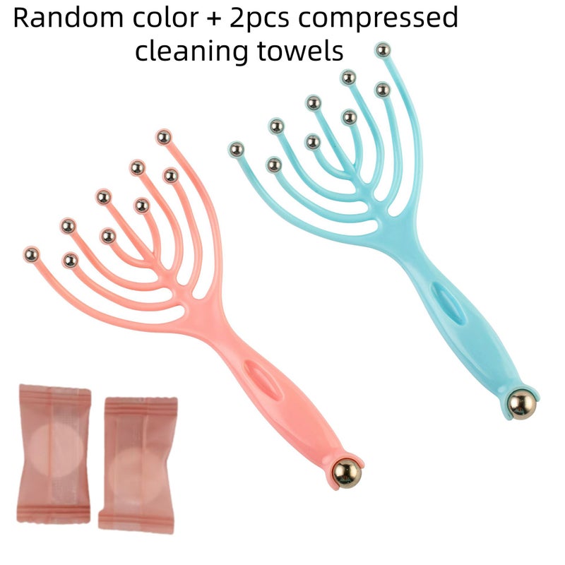 Random Color Nine-Claw Head Massager with 2pcs Compressed Cleaning Towels, Scalp Relaxation and Itch Relief, Meridian Pressure Multi-Functional Massage Comb - Image 1