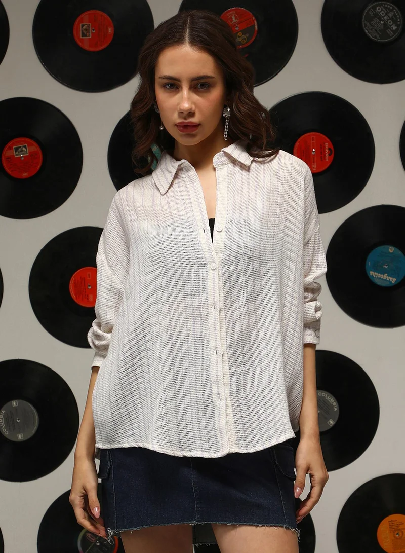 كامبوس سوترا قميص نسائي فضفاض مخطط باللون البنفسجي والأبيض من كامبس سوترا