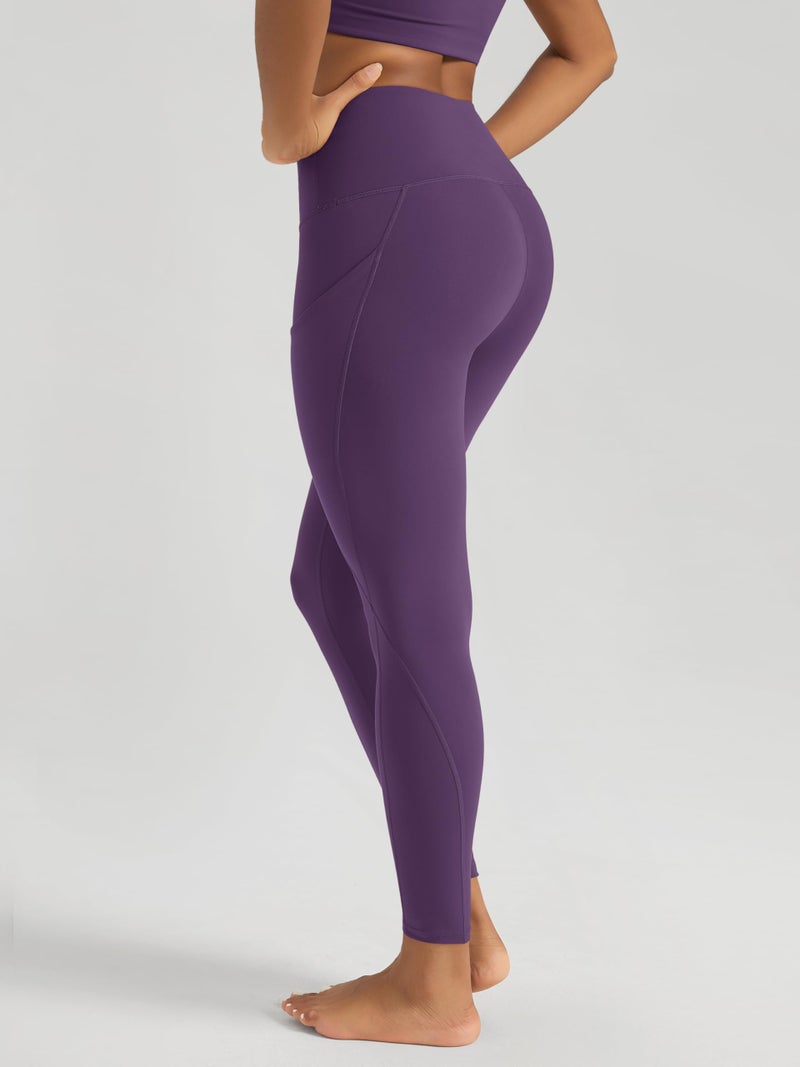 ODODOS Women's High Waisted 7/8 Yoga Leggings with Pockets, 25" Inseam Tummy Control Non See Through Workout Athletic Running Yoga Pants, Deep Purple, Medium - Image 2