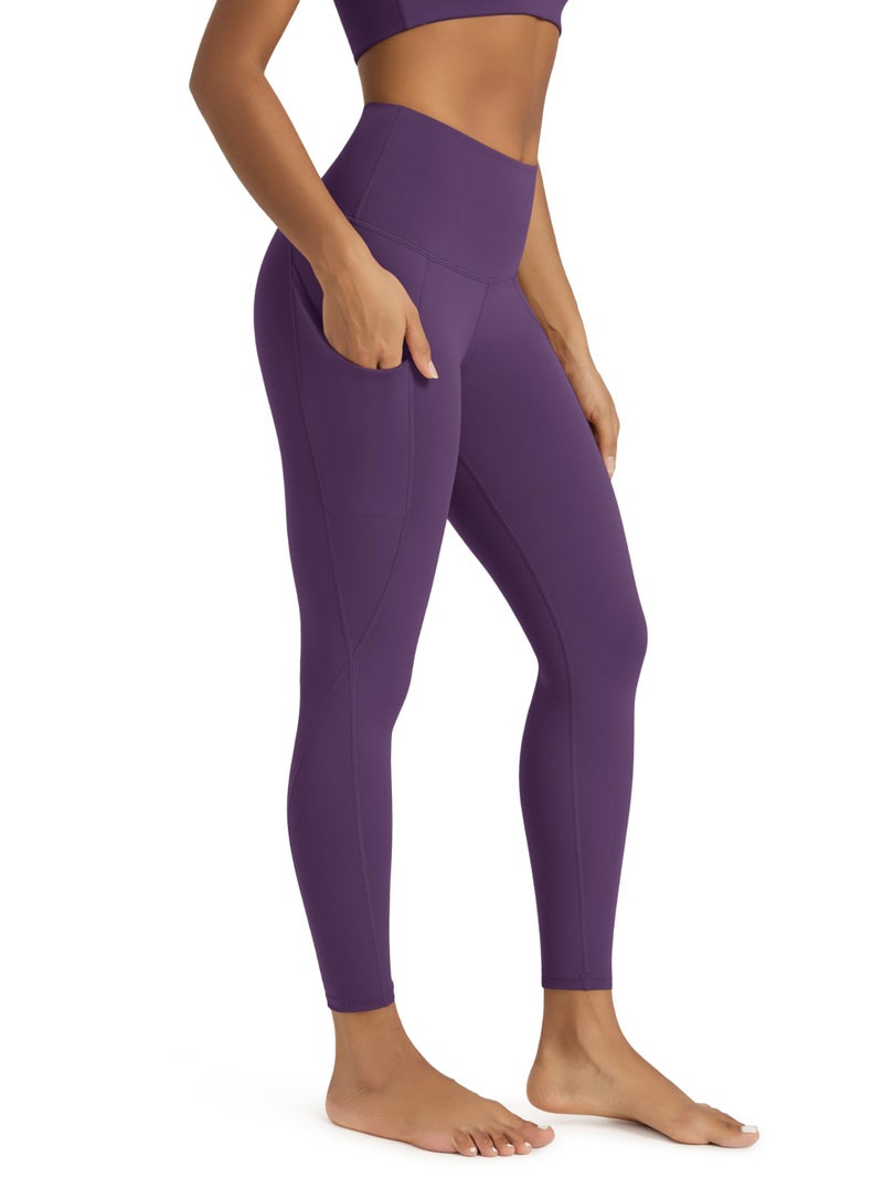 ODODOS Women's High Waisted 7/8 Yoga Leggings with Pockets, 25" Inseam Tummy Control Non See Through Workout Athletic Running Yoga Pants, Deep Purple, Medium - Image 1