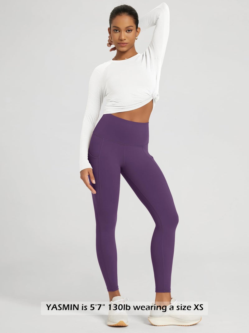 ODODOS Women's High Waisted 7/8 Yoga Leggings with Pockets, 25" Inseam Tummy Control Non See Through Workout Athletic Running Yoga Pants, Deep Purple, Medium - Image 3