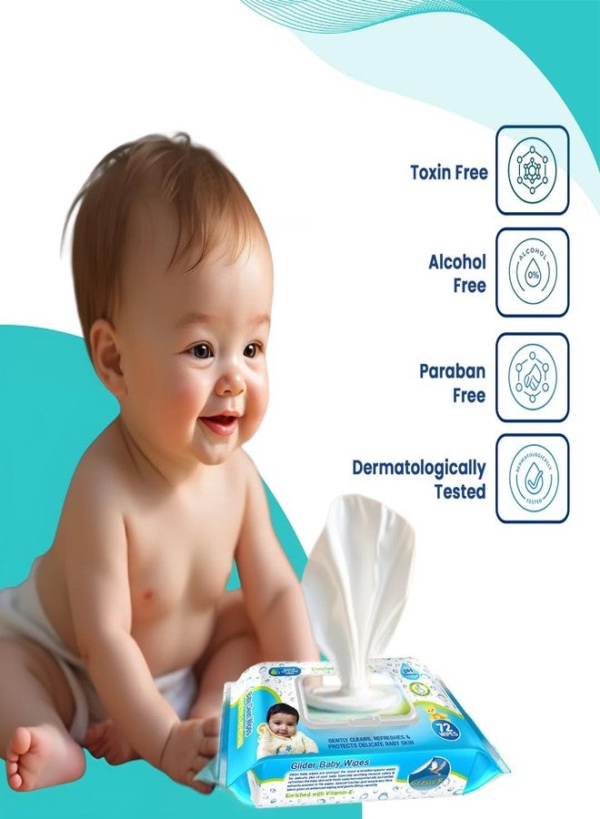 Glider Baby Wipes | Moisture Lock Flip-Top | Enriched with Aloe Vera & Vitamin E | pH Balanced, Paraben & Chlorine Free | (Pack of 3 – 216 Wipes) - Image 5