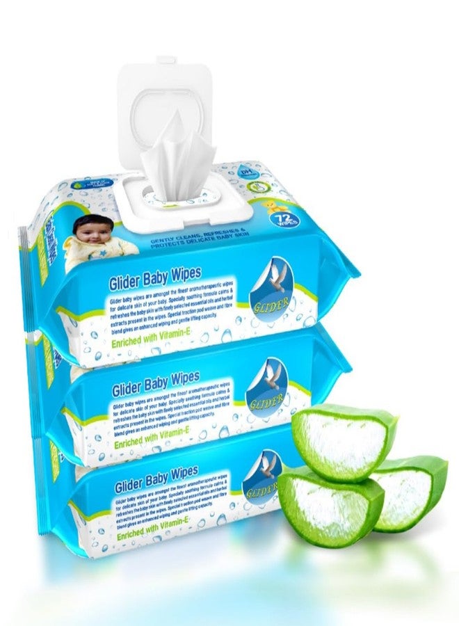 Glider Baby Wipes | Moisture Lock Flip-Top | Enriched with Aloe Vera & Vitamin E | pH Balanced, Paraben & Chlorine Free | (Pack of 3 – 216 Wipes) - Image 1