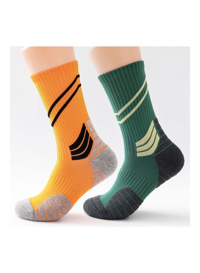 NIBEMINENT 2 Pairs Men Cycling Socks Striped Elastic Breathable Anti-Slip Towel Bottom Running Basketball Sports Stockings 19x3x18cm  - Image 1