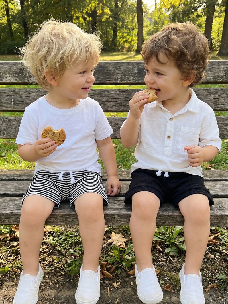 Baby Boys Shorts, Elastic Waist Solid/Stripes Casual Short Summer Bottoms for Daily - Image 3