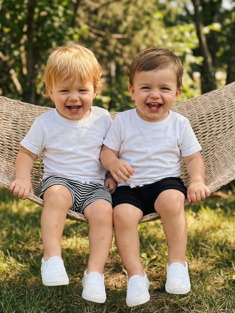 Baby Boys Shorts, Elastic Waist Solid/Stripes Casual Short Summer Bottoms for Daily - Image 1