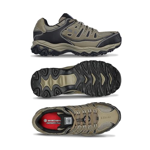 SKECHERS حذاء سكيشرز للرجال كانكتون بقبعة فولاذية – مصنف لمخاطر الكهرباء، مع رغوة الذاكرة، لون الحصى/أسود، مقاس 9.5 عريض - Image 2
