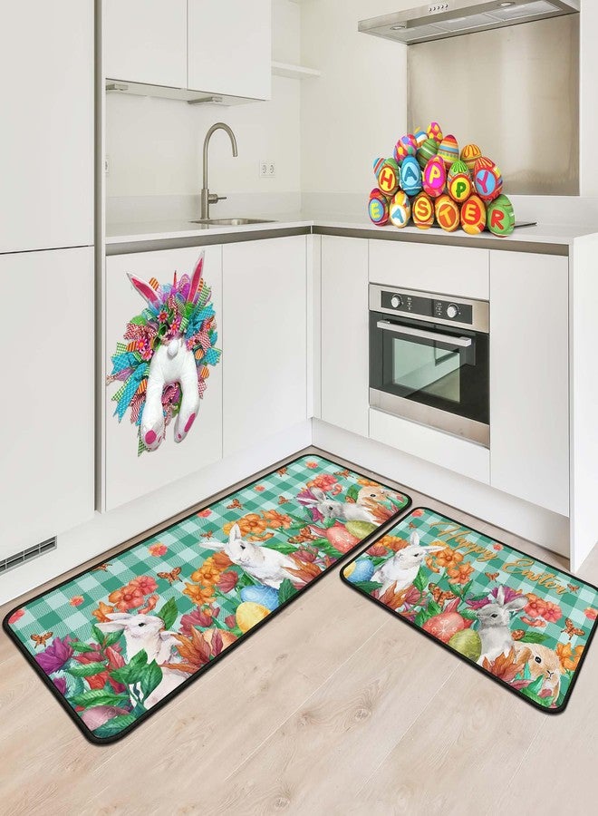 OUXIOAZ Happy Easter Flowers Eggs Bunny Rabbits Kitchen Rugs Set of 2, Spring and Summer Holiday Decorations for Home Kitchen 17"x47"+17"x30" - Image 2