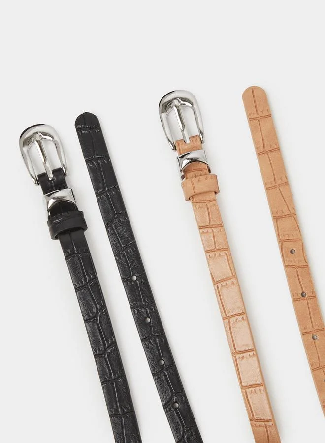 Styli  Pack Of 2 - Multi-Color Croc-Effect Belts for Women | Best Price UAE