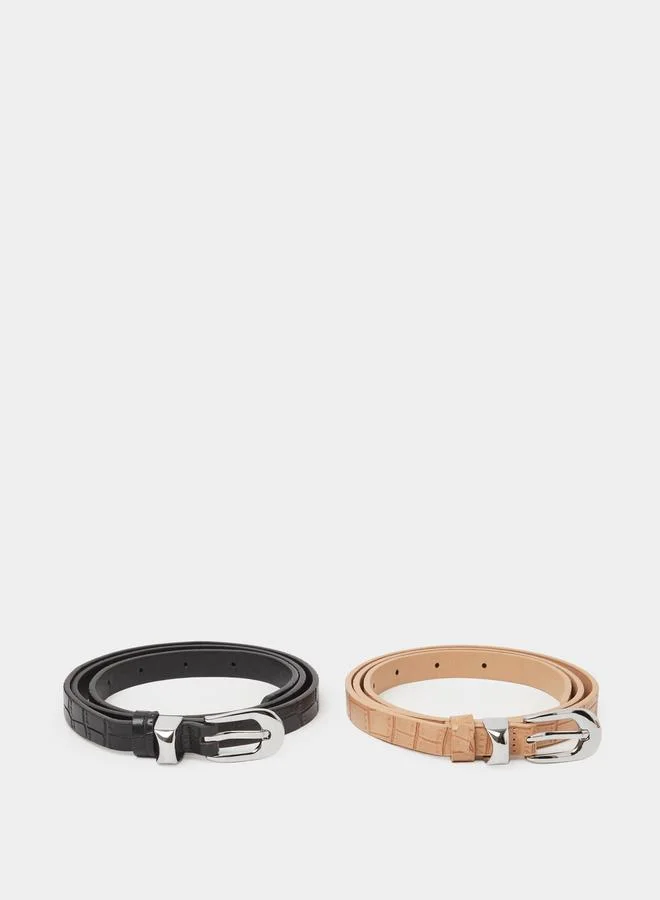 Pack Of 2 - Multi-Color Croc-Effect Belts