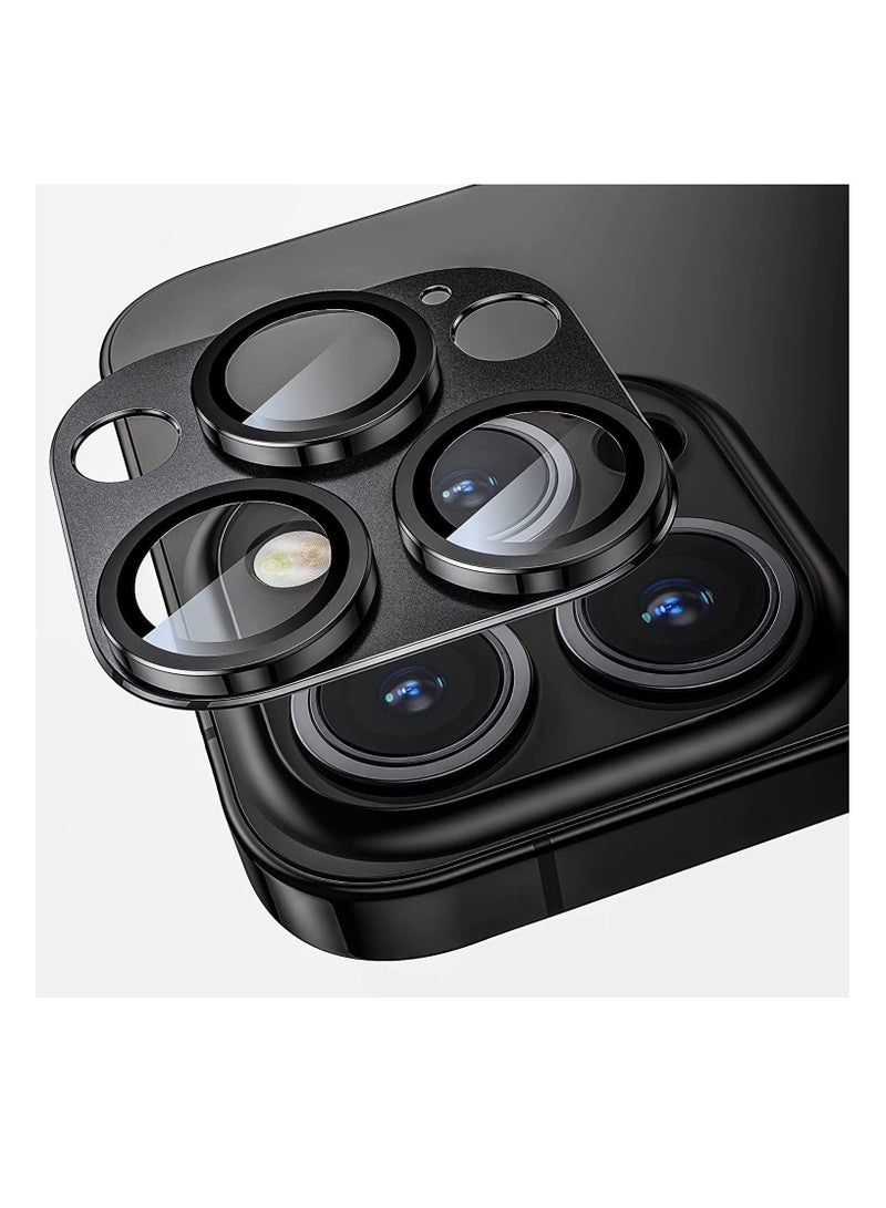 Camera Lens Protector for iPhone 15 Pro and iPhone 15 Pro Max, Alloy Metal Camera Cover with HDTempered Metal Glass Screen Protector Scratch Resistant,Easy to Install (Black) Packof 2 - Image 1