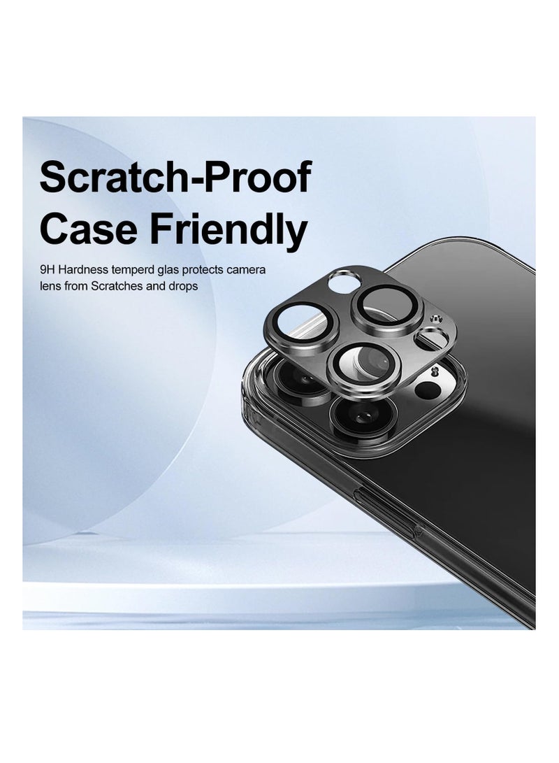 Camera Lens Protector for iPhone 15 Pro and iPhone 15 Pro Max, Alloy Metal Camera Cover with HDTempered Metal Glass Screen Protector Scratch Resistant,Easy to Install (Black) Packof 2 - Image 2