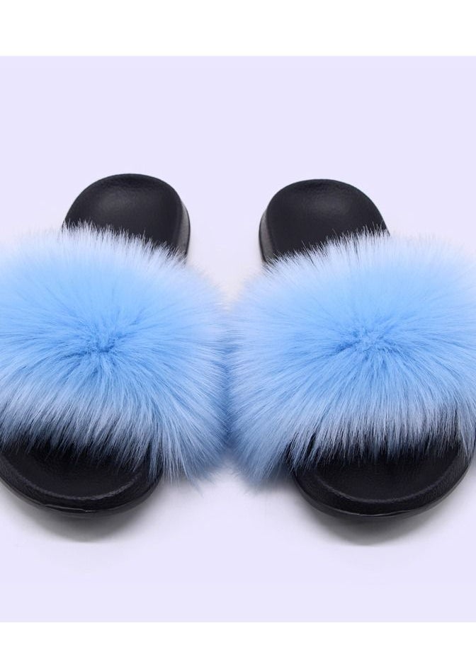 Loquat Stylish Women Faux Fur Open Toe Flat Slippers Sandals Non Slip Homewear Shoes 