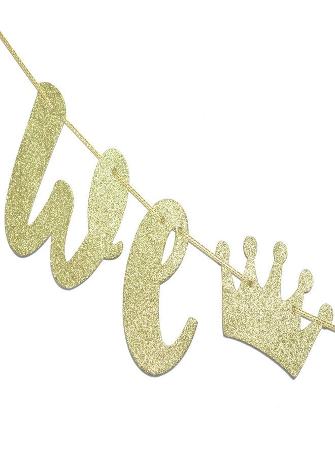 FOZEE We Are One with Crown Gold Glitter Banner for Twins' 1st Birthday Party Decorations(Gold) - Image 2
