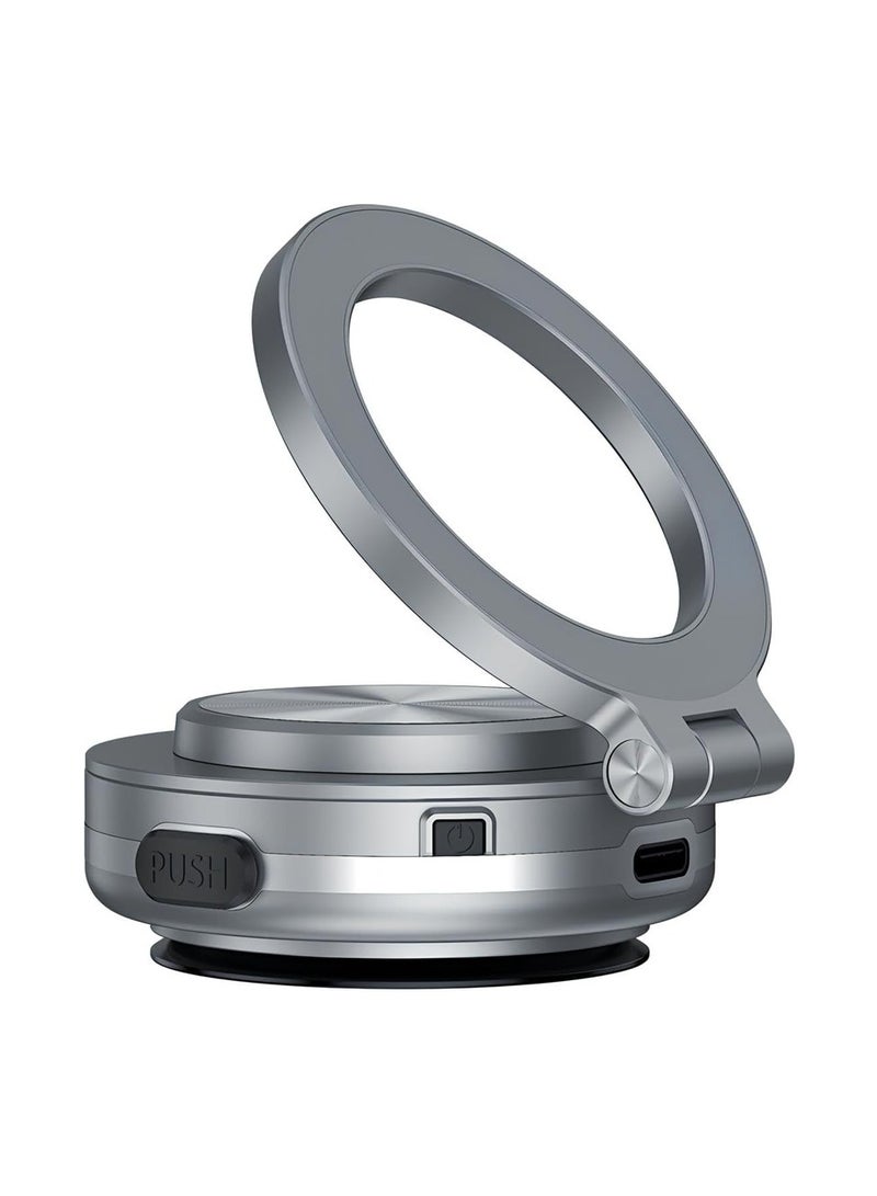 SASKA  Magnetic Vacuum Suction Car Phone Holder Mount C1, 360° Rotating Strong Suction for Car Kitchen Mirro Gym Bath Shower & All Smooth Surface, Compatible with iPhone & Android (Silver) - Image 1