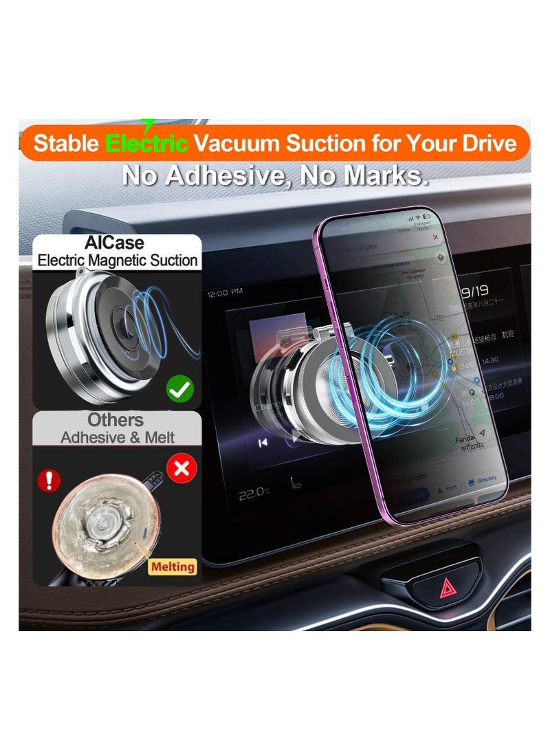 SASKA  Magnetic Vacuum Suction Car Phone Holder Mount C1, 360° Rotating Strong Suction for Car Kitchen Mirro Gym Bath Shower & All Smooth Surface, Compatible with iPhone & Android (Silver) - Image 3