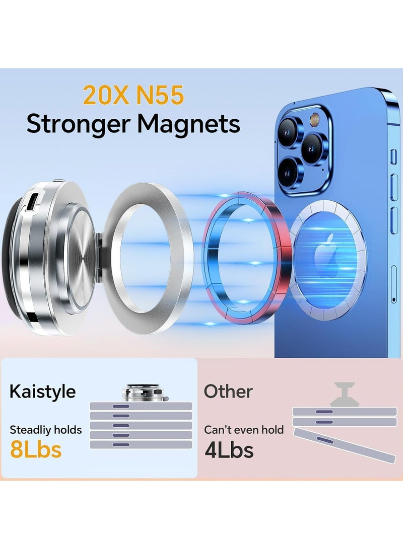 SASKA  Magnetic Vacuum Suction Car Phone Holder Mount C1, 360° Rotating Strong Suction for Car Kitchen Mirro Gym Bath Shower & All Smooth Surface, Compatible with iPhone & Android (Silver) - Image 2