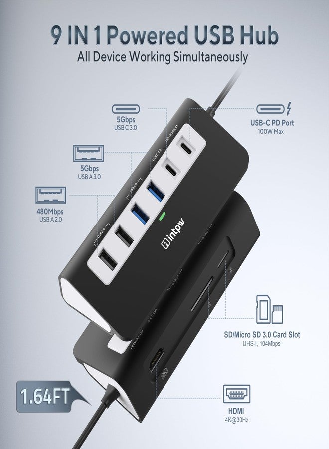 intpw USB C Hub, intpw 9-in-1 USB C Docking Station, Aluminum USB C USB Hub with 4K HDMI, PD 100W, USB-C 3.0 5Gbps, 2 USB 2.0, SD/TF Slot, Compatible with MacBook Air/Pro, iPad,iPhone 16 - Image 2