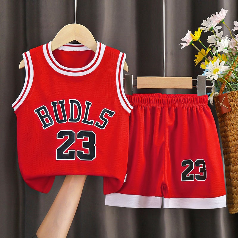 Summer Children'S Sports Uniform Set Boys' Sleeveless Baby Basketball Uniform Vest Shorts Performance Clothing For Young Children - Image 2